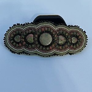 Handmade Alaska Native Beaded Barrette with unakite/Japanese/Czech beads